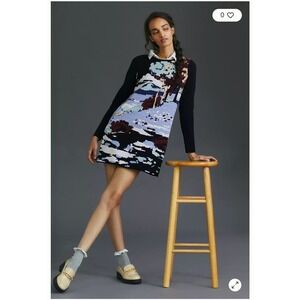 Anthropologie Maeve Scenic Knit Long Sleeve Sccopneck A‎ Line Mini Dress S
